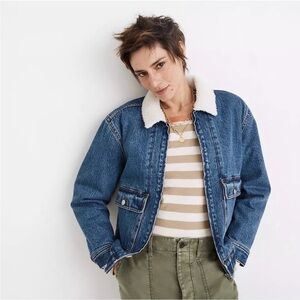 Madewell Blue Denim Jean Jacket with White Sherpa Collar